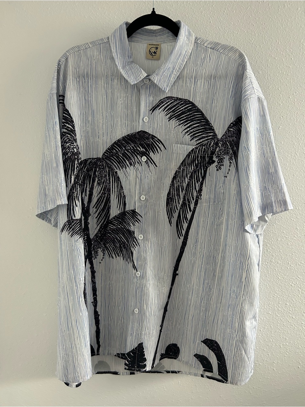 Hardaddy Men's Light Blue Palm Print Short-Sleeve Button-Down Shirt